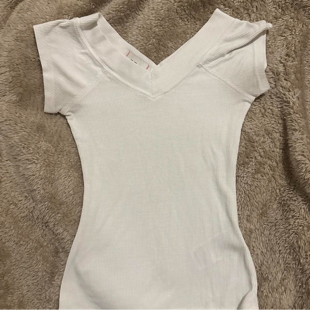 BDG White Ribbed V-Neck Tee